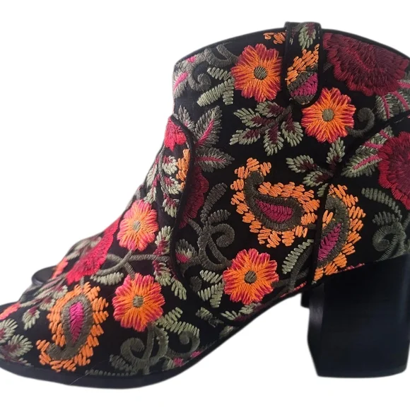 Crown Vintage Frankie Embroidered Open Toe Ankle Boot Shoe Size 11M - Picture 8 of 9